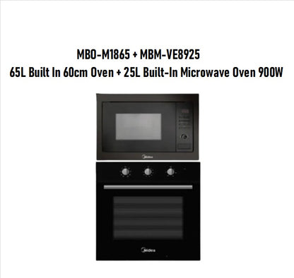 Midea Combo Offer MBO-M1865 65L Built In 60cm Oven + MBM-VE8925 25L Built-In Microwave Oven 900W / MBOM1865 / MBMVE8925