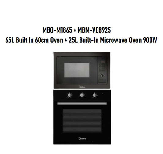 Midea Combo Offer MBO-M1865 65L Built In 60cm Oven + MBM-VE8925 25L Built-In Microwave Oven 900W / MBOM1865 / MBMVE8925