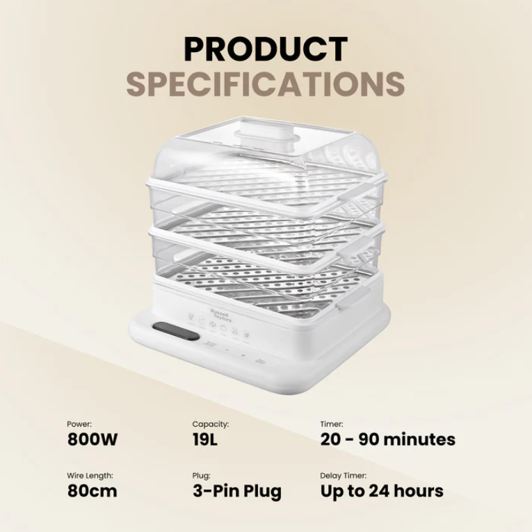 Russell Taylors 3-Tier Food Steamer with Stainless Steel Tray (19L) MC30