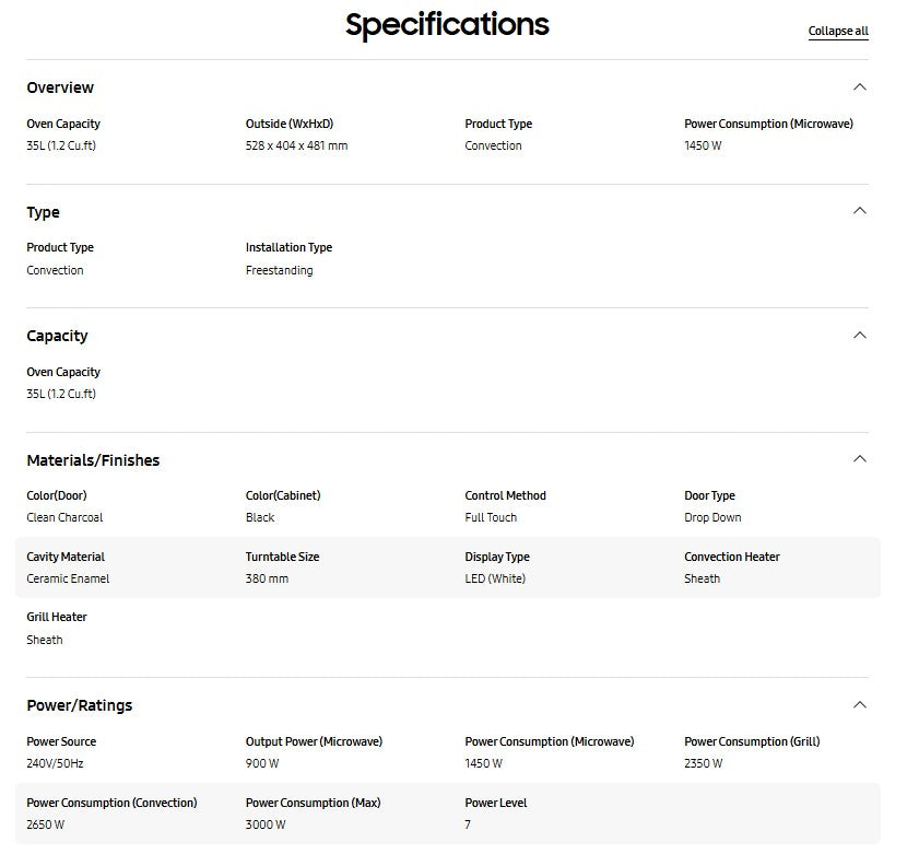 SAMSUNG 35L Convection Microwave Oven with HOT BLAST MC35R8088LC/SM / MC35R8088LCSM