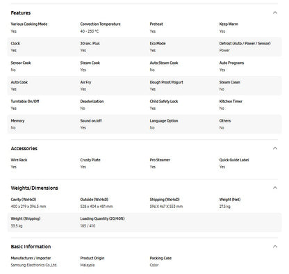 SAMSUNG 35L Convection Microwave Oven with HOT BLAST MC35R8088LC/SM / MC35R8088LCSM