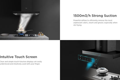 Midea 1500m3/hr Premium Cooker Hood MCH-90B88(BK) / MCH90B88BK