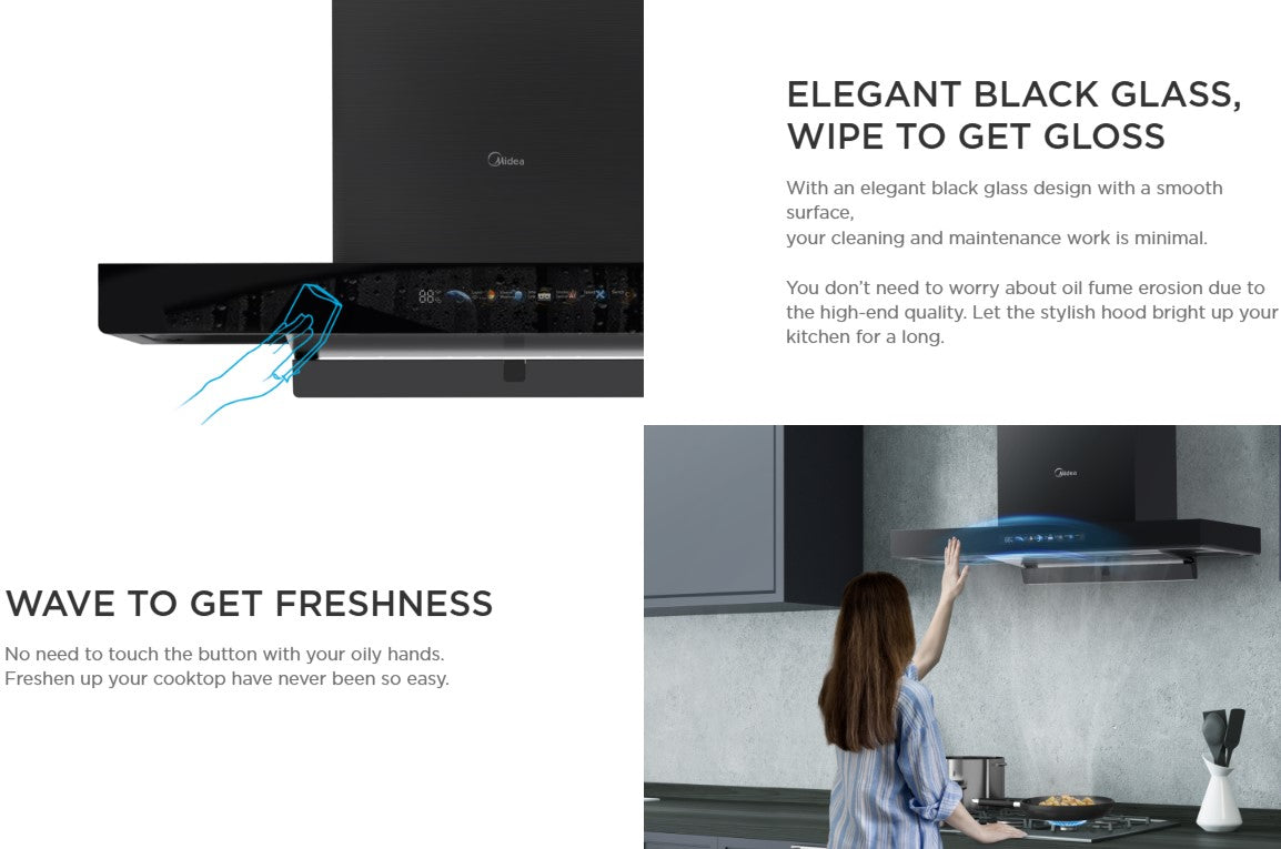 MIDEA Cooker Hood Auto STEAM WASH MCH-90M80AT (FREE DUCT CAP) MCH90M80AT