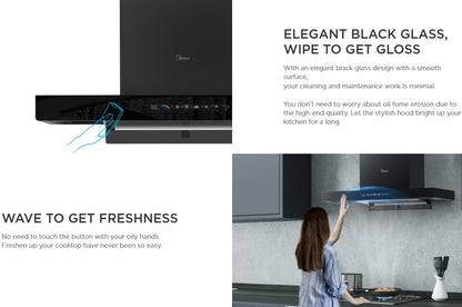 MIDEA Cooker Hood Auto STEAM WASH MCH-90M80AT (FREE DUCT CAP) MCH90M80AT