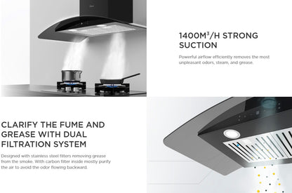 Midea 1400m3/hr Cooker Hood MCH-90V71 3 speed MCH90V71 with Charcoal filter
