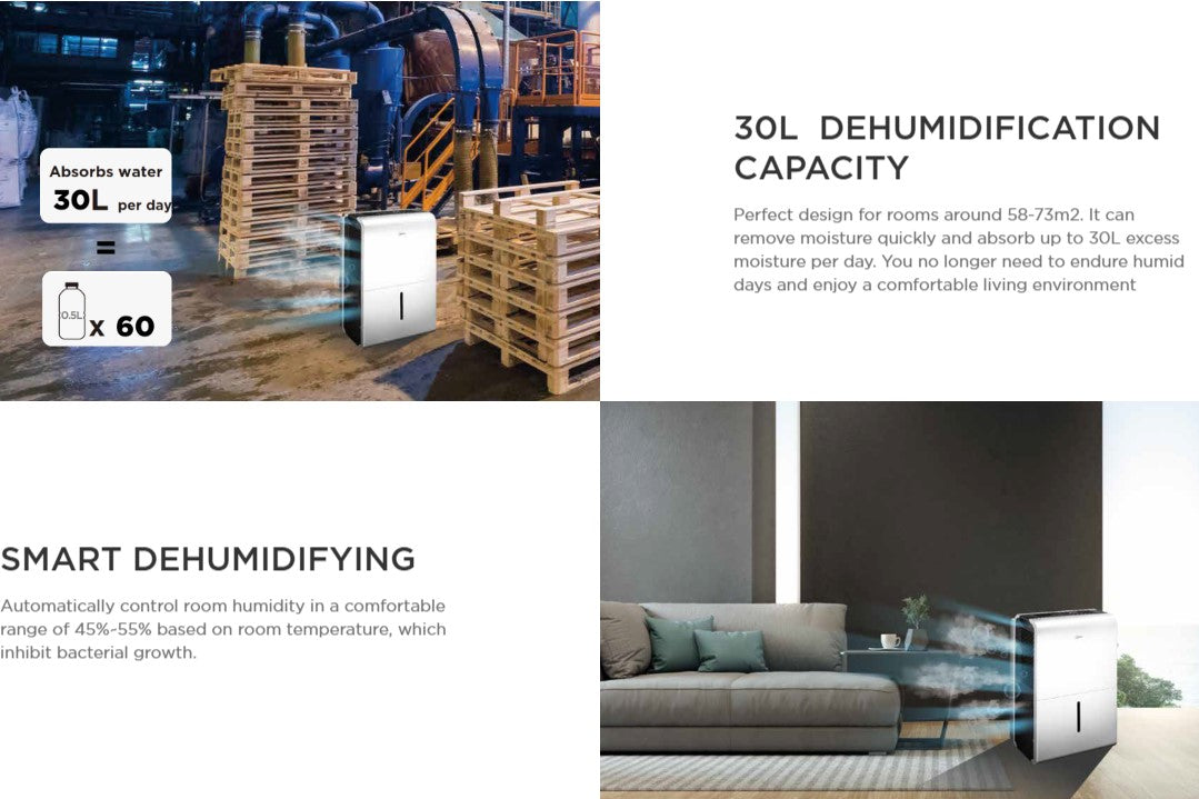 MIDEA DP Series Non-Inverter 30L Smart Dehumidifier MDDP-30DEN7 / MDDP30DEN7