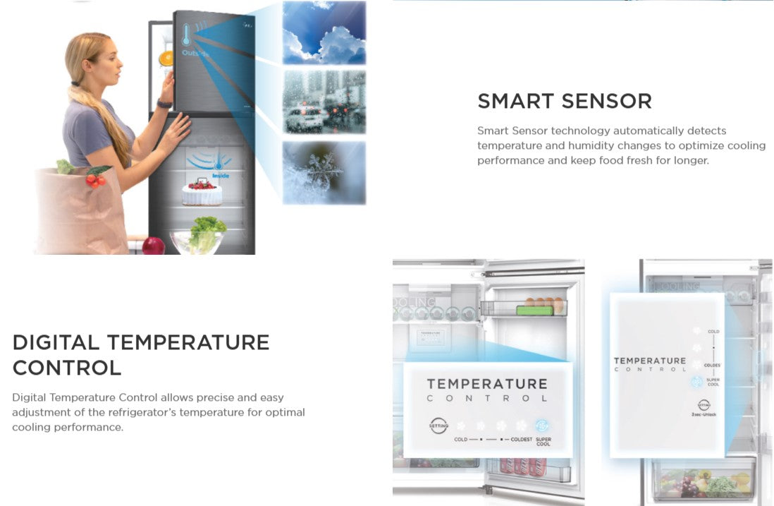 MIDEA 200L Refrigerator Two Door Fridge Inverter MDRT268MTB28-MY/ MDRT268MTB28MY / MDRT268MTB28