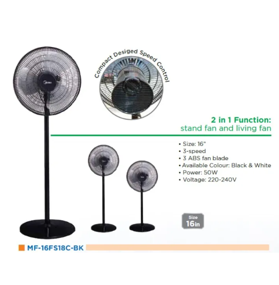 Midea Stand Fan 16" MF-16FS18C-BK / MF16FS18CBK (Black)