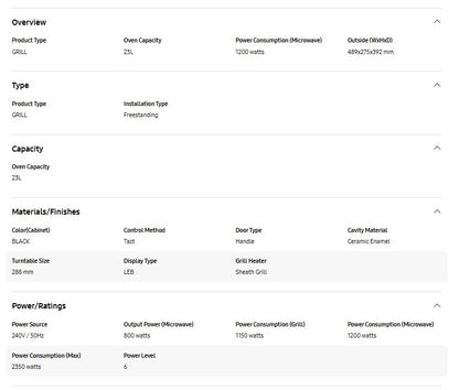 Samsung Microwave MG23K3513GK Grill Microwave Oven with Healthy Steam 23L