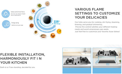 Midea 2 Burner Built-in Gas Hob - MGH-2280GL / MGH2280GL Black