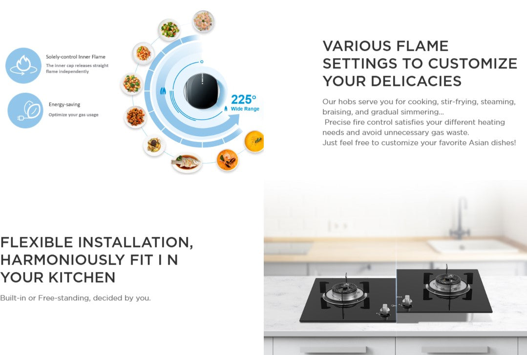 Midea 2 Burners Built-in Gas Hob MGH-76Q60B / MGH76Q60B Black