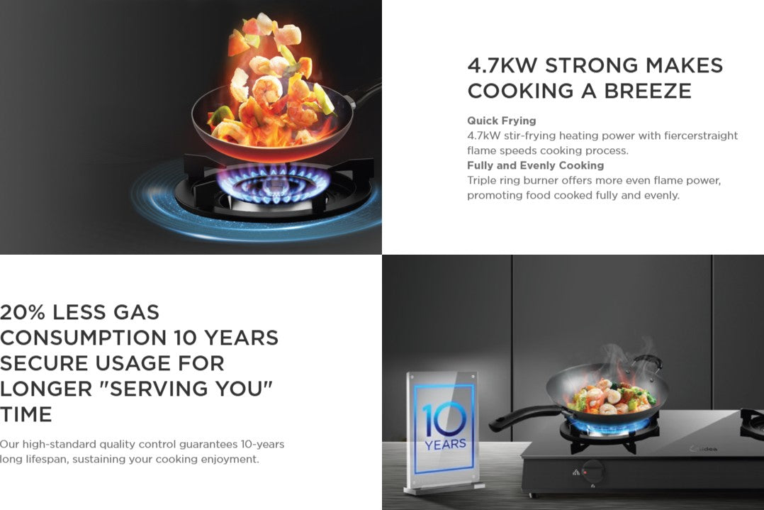 Midea 2 Burners Table Top Gas Stove - MGS-T211G / MGST211G Black