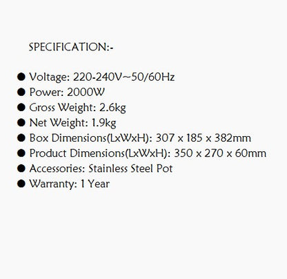 Mistral Induction Cooker MIC314 2000W with 24 Hours Timer