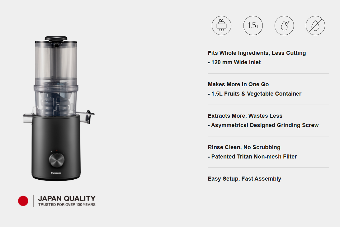Panasonic Large Inlet Slow Juicer MJ-L800KSK / MJL800KSK