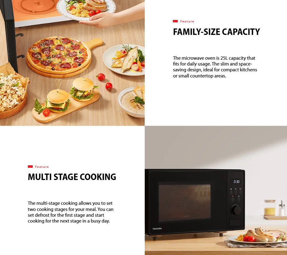 Toshiba 25L Microwave Oven 800W MM2-EM25PF(BK) / MM2EM25PFBK