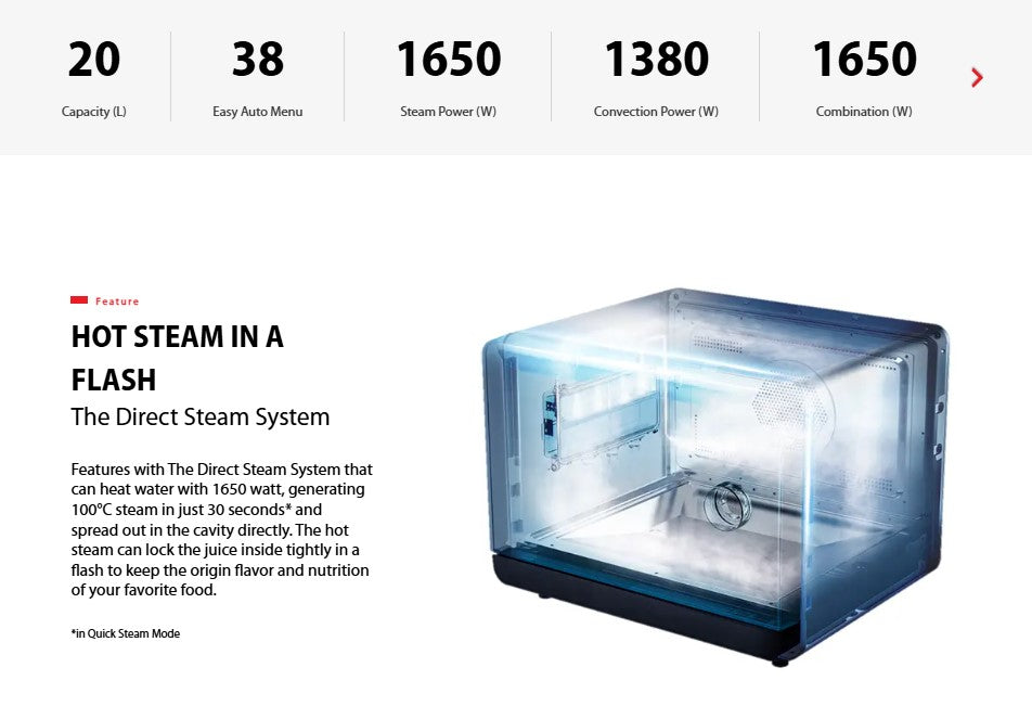 Toshiba 20L Pure Steam Oven 1650W MS3-STQ20SE(BK) / MS3STQ20SEBK