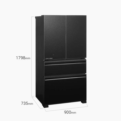 Mitsubishi 630L 4 Doors Fridge MR-LX68EM LX Series Multi Drawer Refrigerator MRLX68EM Glass Black