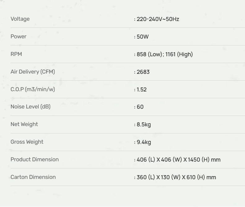 Mistral 16" Stand Fan MSF1615M / MSF-1615M 4 Blades 3 Speed