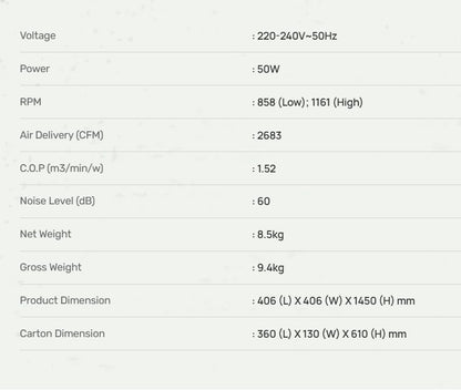 Mistral 16" Stand Fan MSF1615M / MSF-1615M 4 Blades 3 Speed