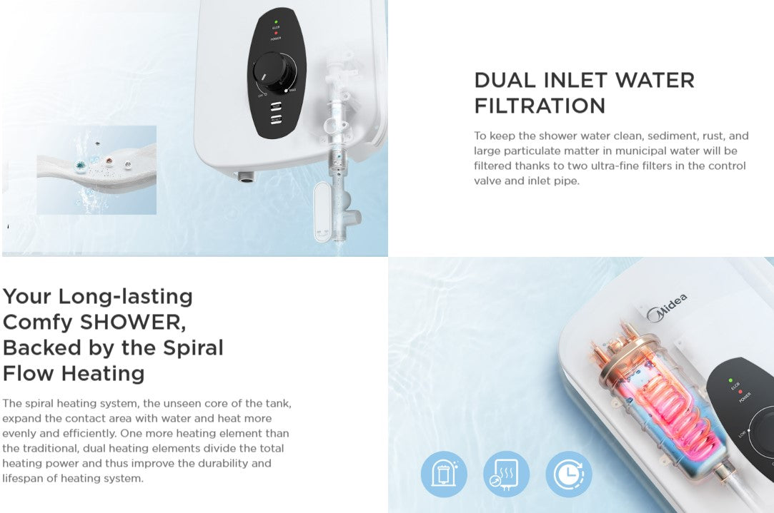 Midea Water Heate No Pump MWH-38Q / MWH38Q (White)