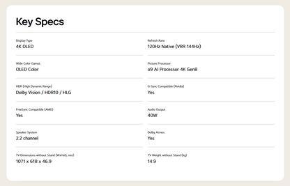 LG OLED55C5PSA 55 inch LG OLED evo AI TV C5 144Hz Gaming Mode* Dolby Vision & HDR10 4K UHD (2025)