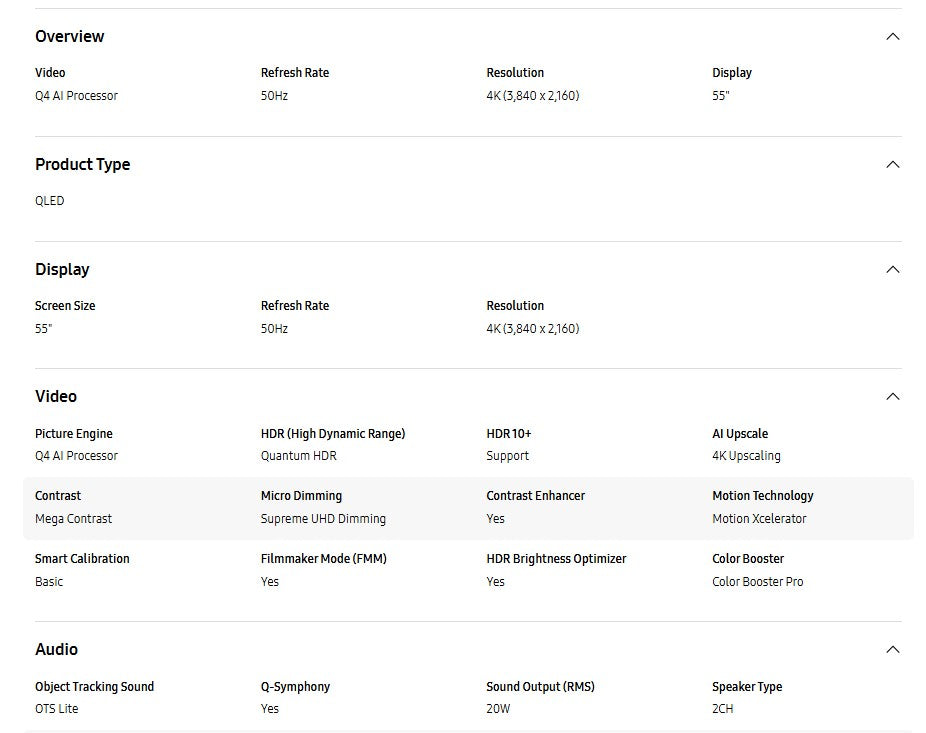 SAMSUNG 55" QLED Q7F 4K Vision AI Smart TV QA55Q7FAAKXXM Television