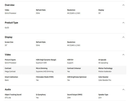 SAMSUNG 55" QLED Q7F 4K Vision AI Smart TV QA55Q7FAAKXXM Television