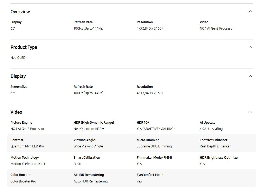 Samsung 65" QA65QN85FAKXXM Neo QLED 4K QN85F Vision AI Smart TV (2025) Television