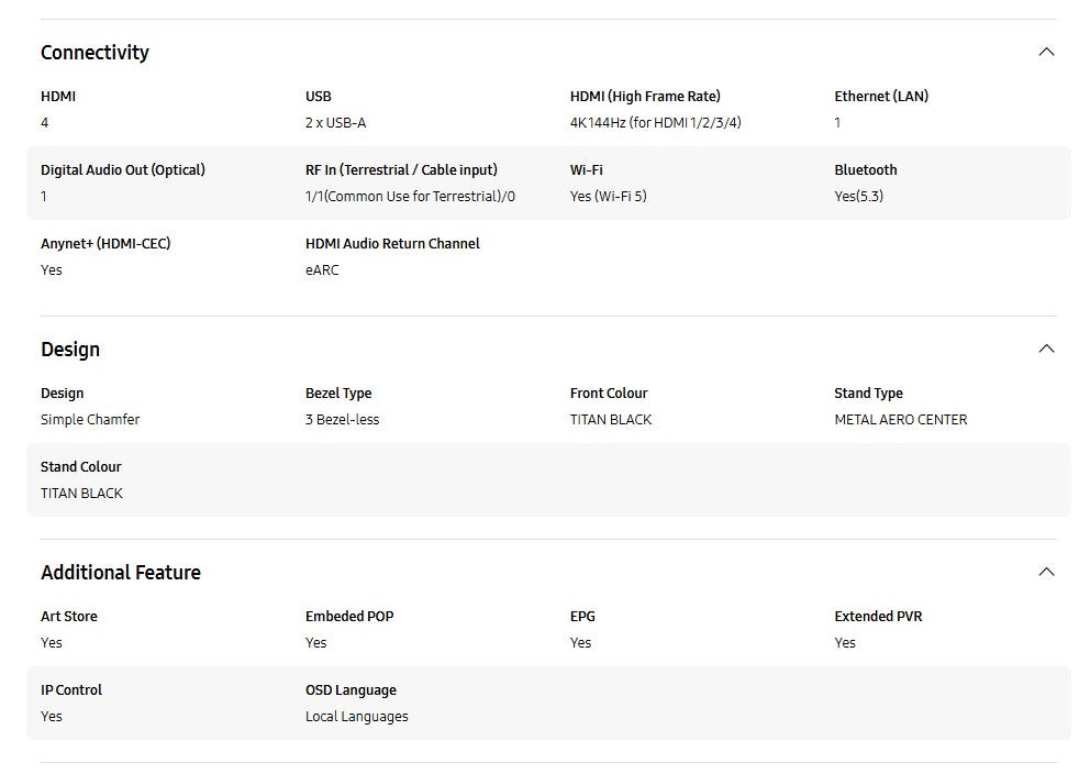 Samsung 65" QA65QN85FAKXXM Neo QLED 4K QN85F Vision AI Smart TV (2025) Television