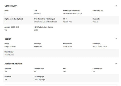 Samsung 65" QA65QN85FAKXXM Neo QLED 4K QN85F Vision AI Smart TV (2025) Television
