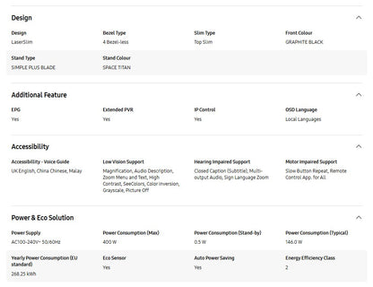 Samsung TV 65" OLED 4K S90D QA65S90DAKXXM Dolby Atmos Television