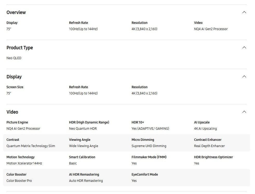 Samsung 75" Neo QLED QN70F 4K QA75QN70FAKXXM Vision AI Smart TV (2025) Television