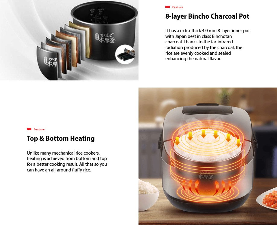 Toshiba 1.8L RC-18DR1TMY(S) Silver Bincho Charcoal Series Rice Cooker RC18DR1TMYS