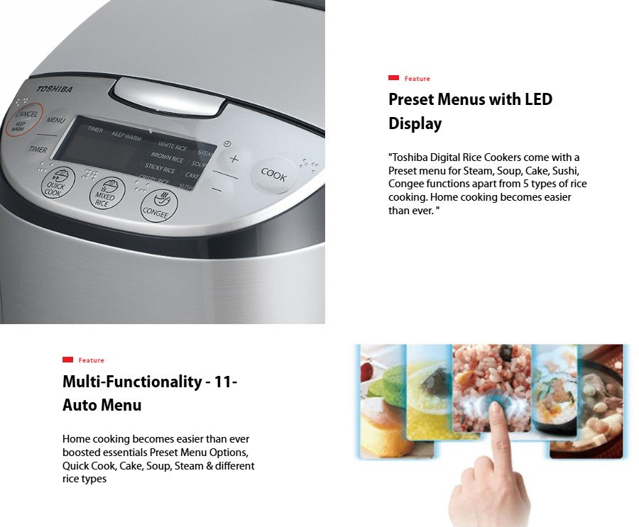 Toshiba 1.8L RC-18DR1TMY(S) Silver Bincho Charcoal Series Rice Cooker RC18DR1TMYS