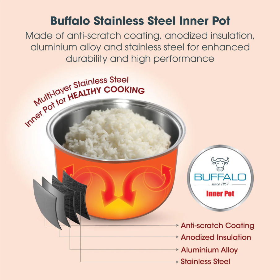 Khind 1.8L Anshin Fuzzy Logic Jar Rice Cooker with buffalo stainless steel RCM18SS
