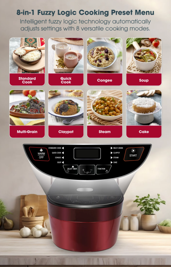 Khind 1.8L Anshin Fuzzy Logic Jar Rice Cooker with buffalo stainless steel RCM18SS