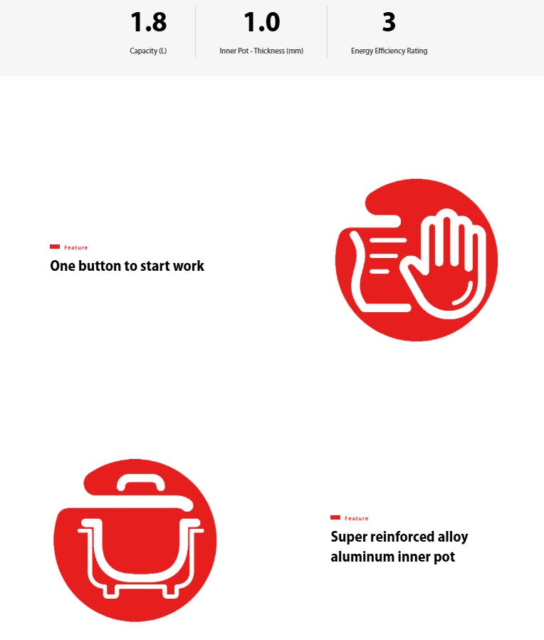 Toshiba 1.8L Conventional Rice Cooker RC-T18CEMY(GY) Grey Non- Stick RCT18CEMYGY