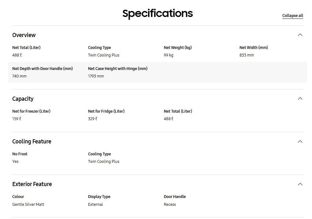 Samsung 511L French Door with Twin Cooling RF48A4000M9/ME Inverter (Silver Matt)