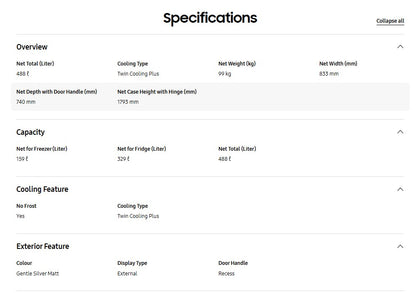 Samsung 511L French Door with Twin Cooling RF48A4000M9/ME Inverter (Silver Matt)