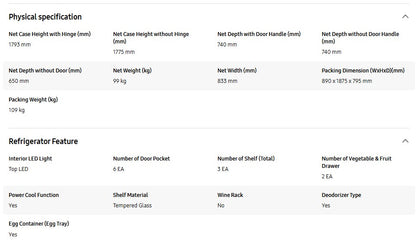 Samsung 511L French Door with Twin Cooling RF48A4000M9/ME Inverter (Silver Matt)