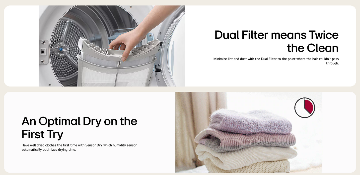 LG RH10VHP2W 10kg Dual Inverter Heat Pump™Dryer with Auto Cleaning Condenser (White)