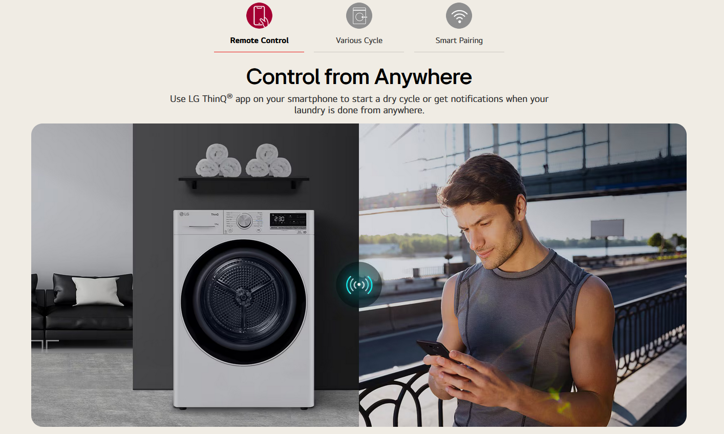 LG RH10VHP2W 10kg Dual Inverter Heat Pump™Dryer with Auto Cleaning Condenser (White)