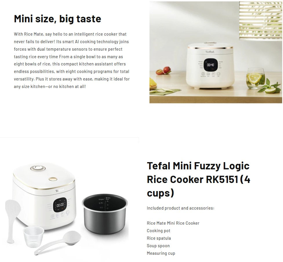 Tefal Mini Fuzzy Logic Rice Cooker RK5151 (4 cups) / RK515165