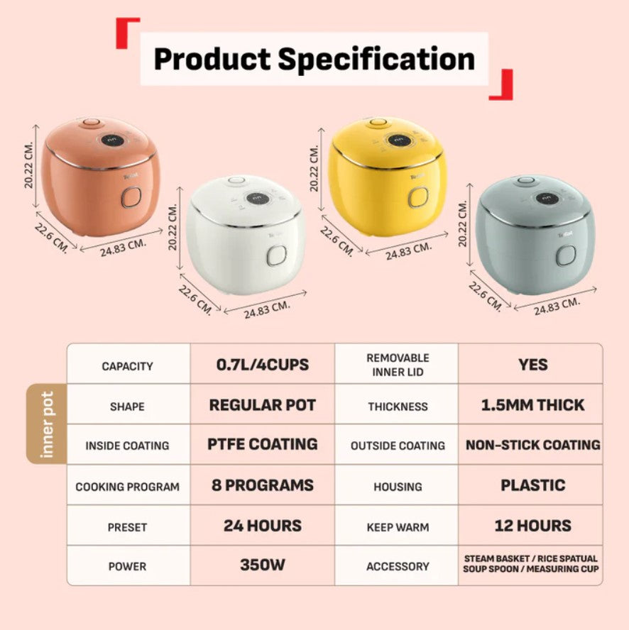 Tefal POP Rice Cooker Eucalyptus 0.7L (4 Cups) RK5354 Grey