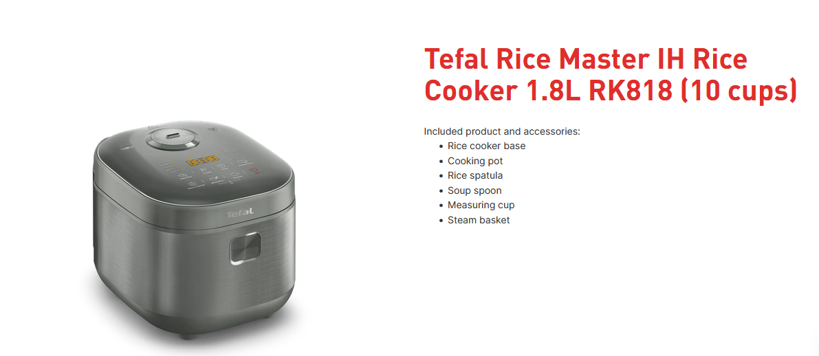Tefal Rice Master IH Rice Cooker 1.8L RK818/RK818A65 (10 cups)