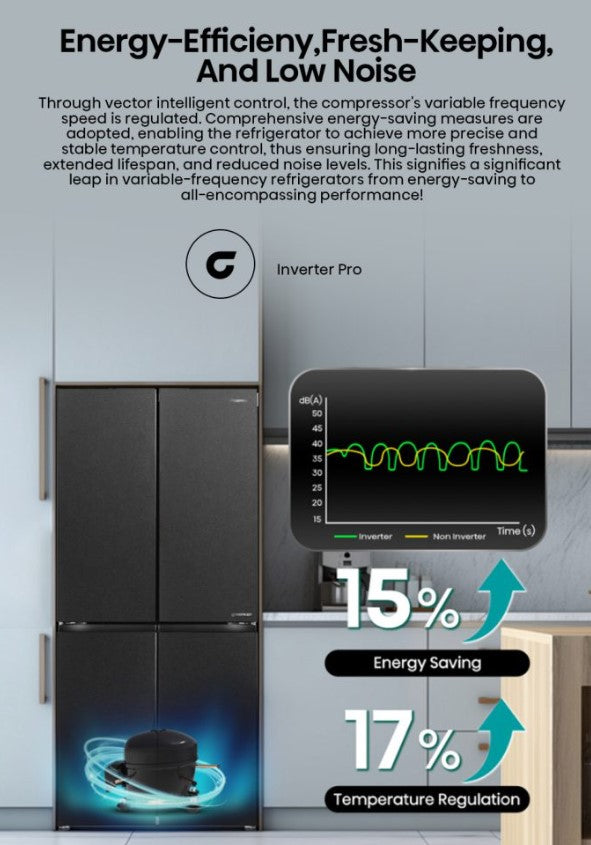 Hisense 4 Door Inverter 520L RQ555N4ABN Fridge (Black)