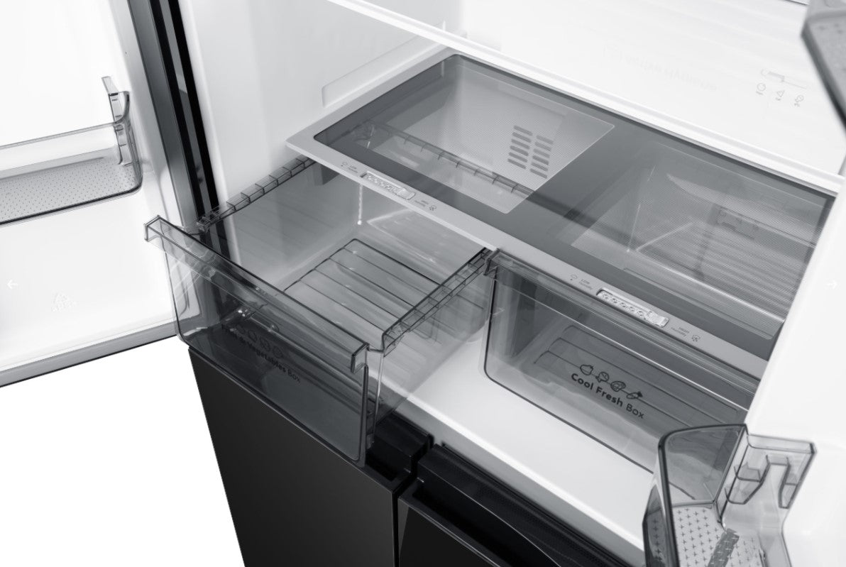 Hisense 530L 4 Door Inverter Fridge RQ556N4ABU Refrigerator (Black Glass) Peti Sejuk