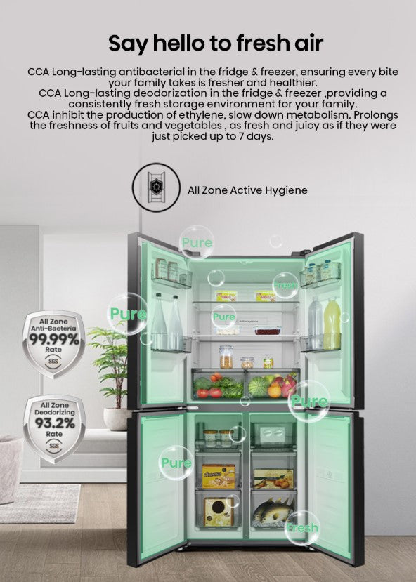 Hisense 530L 4 Door Inverter Fridge RQ556N4ABU Refrigerator (Black Glass) Peti Sejuk