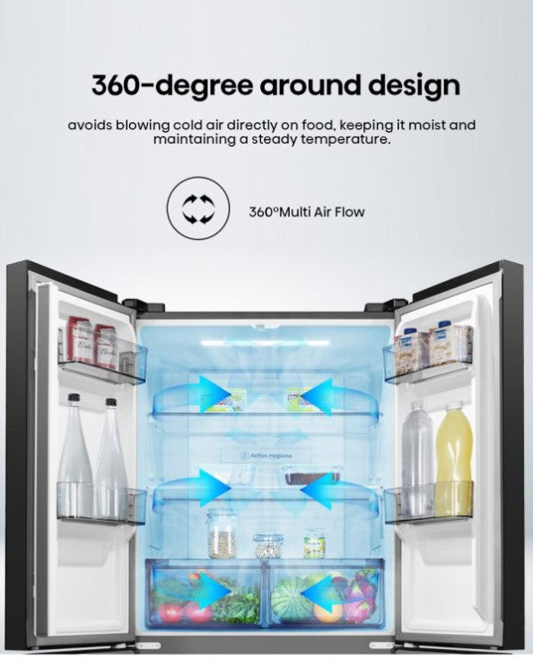 Hisense 530L 4 Door Inverter Fridge RQ556N4ABU Refrigerator (Black Glass) Peti Sejuk