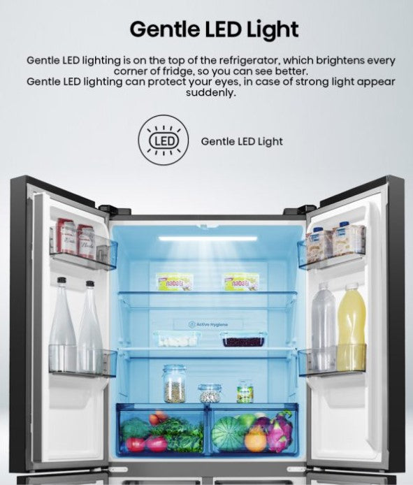 Hisense 530L 4 Door Inverter Fridge RQ556N4ABU Refrigerator (Black Glass) Peti Sejuk